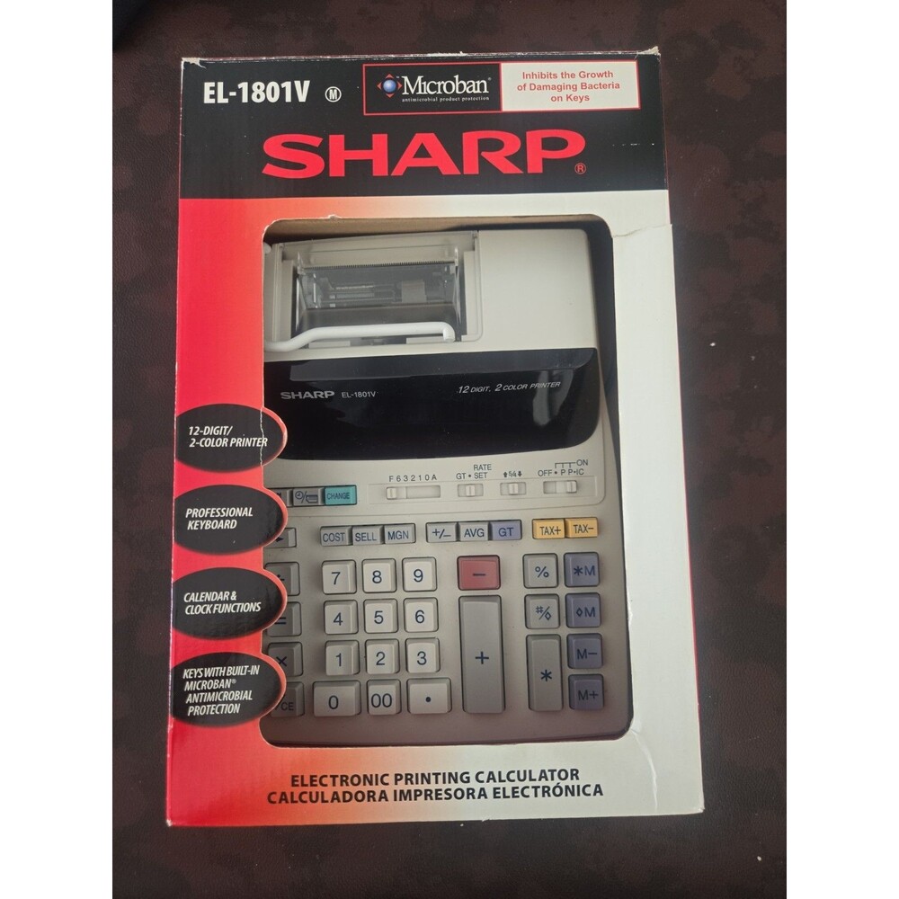 Sharp EL-1801V Printing Calculator 12-Digit Microban Large Display Excellent